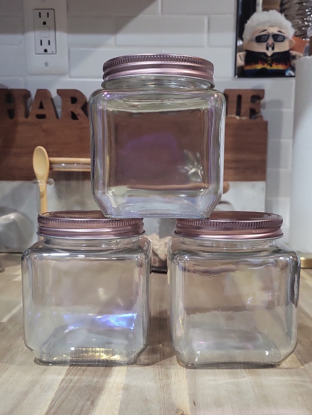 ✨️ Irridecent Glass Mason Jars with Rose Gold Lids - Set of 3! - Picture 2 of 4
